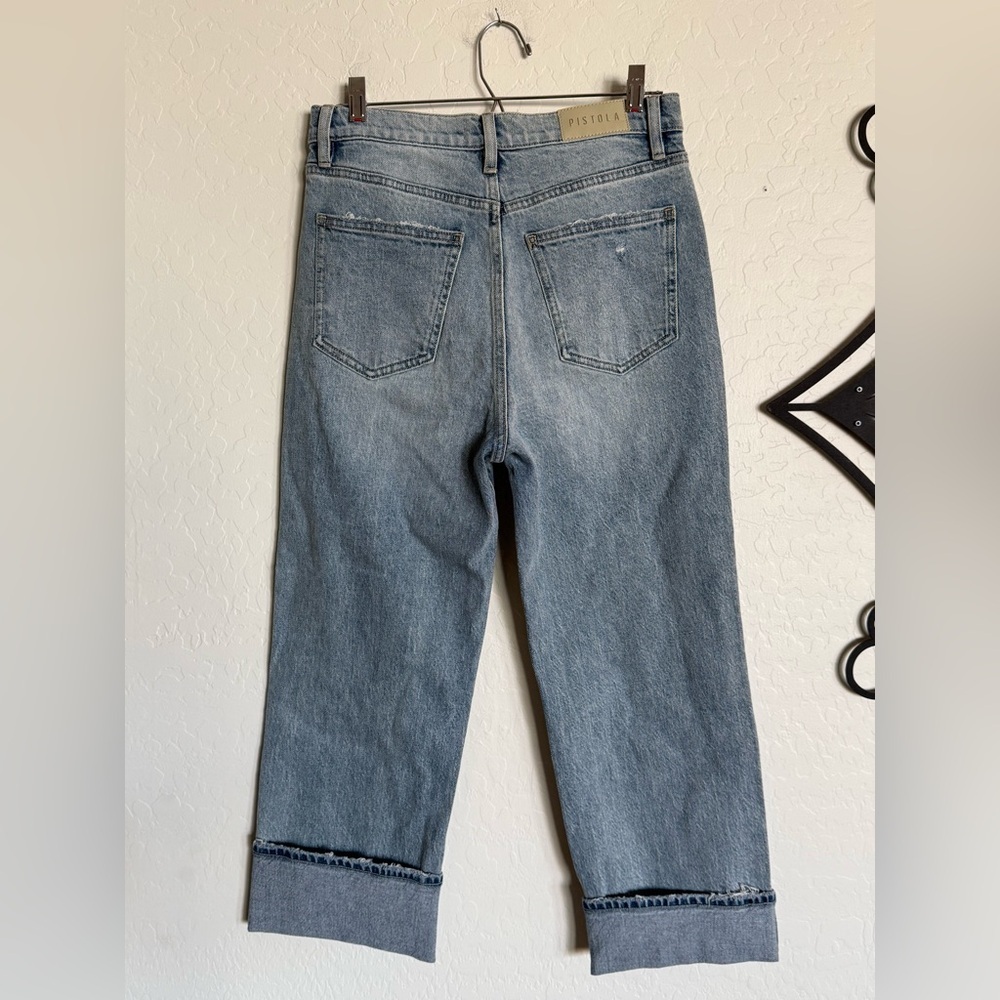 PISTOLA Cassie Light Blue Cuffed Cropped High-Rise Straight Jeans - NEW - 26 - Picture 3 of 6